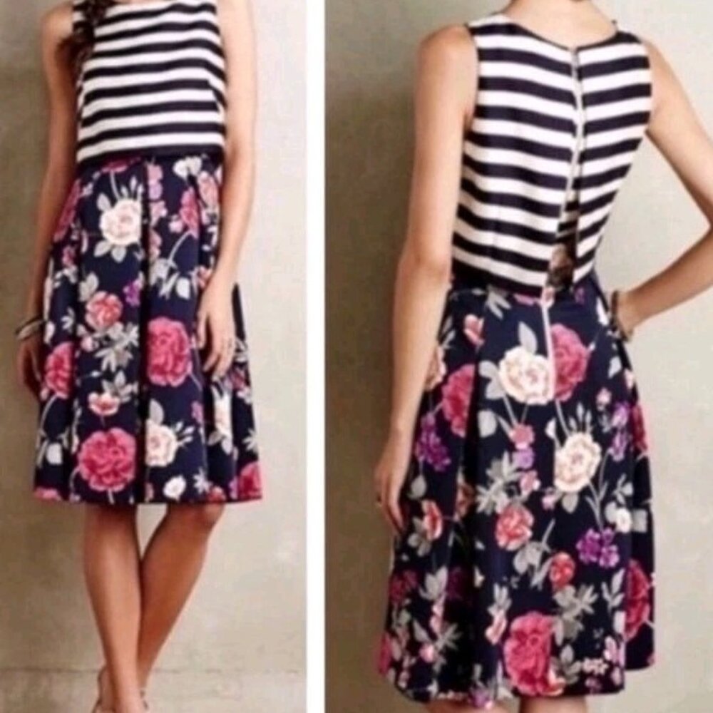 Anthropologie x Moulinette Soeurs Dress stripe floral sleeveless Size 4